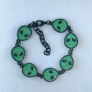 Handmade “I Want To Believe “ Green Enamel Alien Line Bracelet Boho Unisex Boho